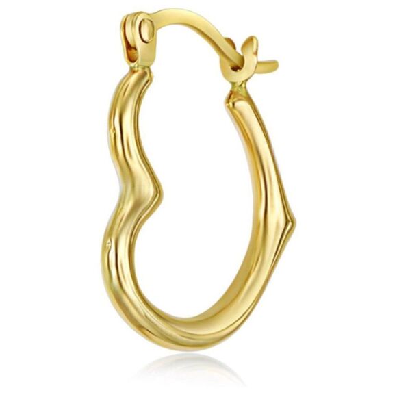 14K Yellow Gold Heart Shaped Hoop Earrings - 15mm x 13mm | - Picture 2 of 7